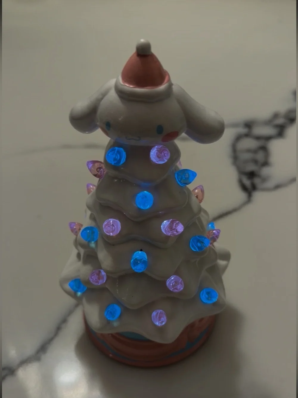 Sanrio Light-Up White Ceramic Holiday Tree Figurine with Pink & Blue Accents
